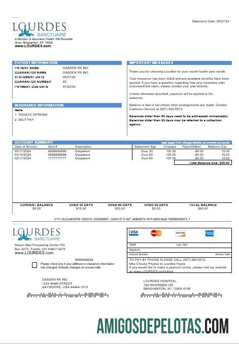 imprimível Modelo de conta de serviços públicos Lourdes dos EUA em formatos Word e PDF